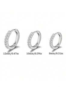1 pièce Boucle d'oreille en argent sterling S925 hypoallergénique pour cartilage, boucle d'oreille de perçage circulaire en platine avec CZ synthétique pour femme, tailles 8 mm, 10 mm, 12 mm - 12 - Voir 5