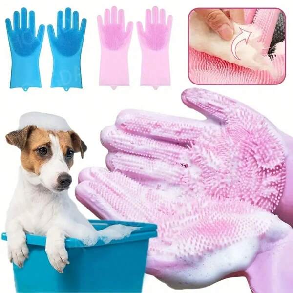 Pet Bath Gloves Universal For Cats And Dogs Scratch-Proof Deep Cleaning Hair Removal Tool Effectively Massage Pets Delicate Bubbles Wet And Dry Also Suitable For Kitchen/Car Wash, Daily Home Cleaning Two Colors To Buy