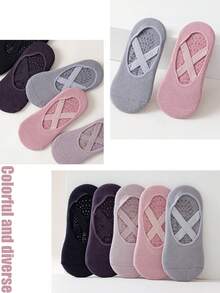 5 Pairs Professional Non-Slip Yoga Socks, Pilates Socks For Women, Foor-Floor Workout Socks With Ties, Towel Bottom Shock Absorption Silicone Non-Slip Invisible Shallow Mouth Indoor Socks - Multicolor - View 7
