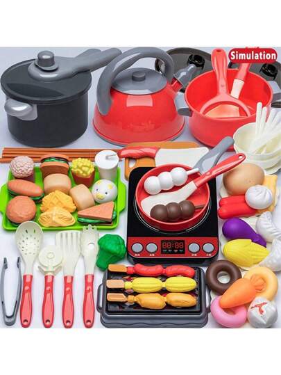 1 Set Children's Kitchen Play Set, Realistic Vegetable & Fruit Play Toys, Role Play Props, Educational Toy, Holiday Gift