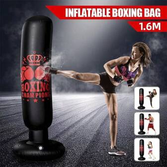 1 Piece 1.6m Adult Young People Universal Fitness Vertical Inflatable Sandbag Boxing Column Inflatable Tumbler Sandbag Punching Bag