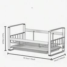 1pc Stainless Steel Sink Organizer Drying Rack, Hanging Sponge Holder, Faucet Storage Rack With Plastic Tray - Silver - View 5