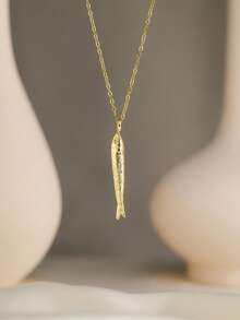 1 件 INS 风格不锈钢 18K 镀金海洋生物锤纹吊坠项链，多种尺寸，适合女士，适合夏季海滩、节日派对 - 金色 - 查看 2