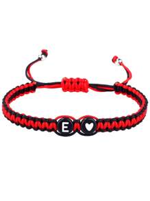 1 pulseira trançada com coração preto e branco + 26 letras, corrente de joias minimalista e versátil para casais com formato de coração