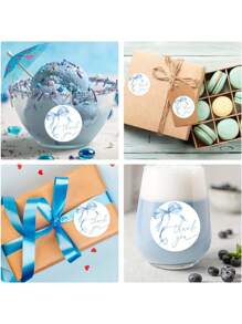 1 Roll/500 Blue Bow Thank You Stickers | 1-Inch Watercolor Stickers | Add Your Own Paper | For Showers, Weddings, Parties And Small Business Decor | Elegant Blue Ribbon Designs For Classrooms | Elegant Text Designs