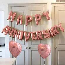 18pcs/Set Happy Anniversary Decoration Balloons Garland (Red, Gold, Silver, Rose Gold), Heart Foil Balloons, Suitable For Valentine's Day, Anniversary, Engagement, Wedding, Romantic Home Decor, Romantic Holiday Decoration, Party Decor - Multicolor - View 10