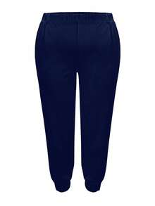 Pantalones elegantes de talle alto y ajuste ceñido para mujer, talla grande, de unicolor negro, de poliéster, lavables a máquina con bolsillos en diagonal y detalles de botones, perfectos para el trabajo, el uso casual y el transporte - Azul Marino - Ver 3