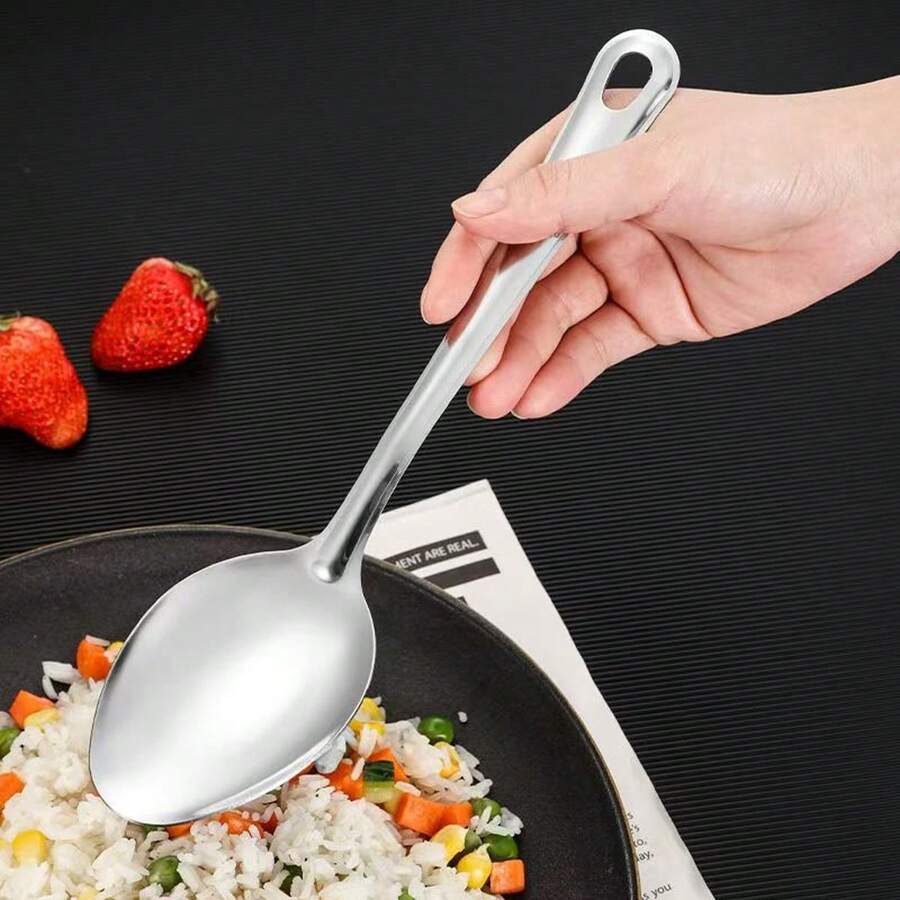 1pc/2pcs Stainless Steel Serving Spoon - Large Size, Ergonomic Metal Self-Serve Spoon, Suitable For Hotel, Cafeteria, Home Use And Outdoor Picnic, Elegant And Durable