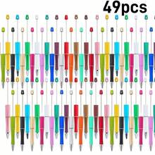 49pcs DIY Beaded Plastic Pens, Creative DIY Beaded Handmade Gift Pens, Mixed-Color Beaded Pens (Without Beads), Black Ink Pens Are Suitable For Making Decorative Gifts For Office And School Teaching Supplies - Multicolor - View 7
