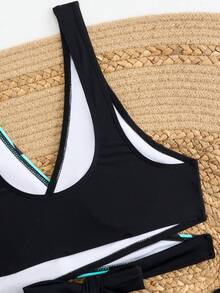 Contrast Color Block Cute Elegant Ribbed - Multicolor - View 5