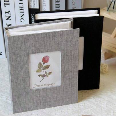 1pc Linen Photo Album - Premium Display Window, Acid-Free Inner Pages, Holds Up To 26 Pages, Fits 100 Photos (4x6/5x7/8x10 Inches) - Perfect For Capturing Family Memories, Wedding Keepsakes, Anniversary Gifts - Scrapbook - Memory Book - Photo Storage - Gift Album - Essential Home Decor