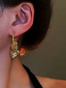 1 Paar vintage Herz & Perlen zarte Ohrringe für Frauen, kupferfarbene C-förmige goldfarbene Ohrstecker, luxuriöse, elegante, massive Ohrringe, geeignet für den täglichen Gebrauch, Hochzeit, Valentinstag, Muttertag, Geschenk