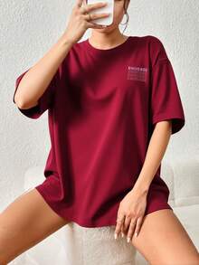 Letras  Casual  Poliéster        Deportivo  Oficina  Casa - Burdeos - Ver 5