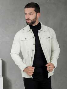 Men's High Quality Winter Premium Denim Jacket - Cream - View 3