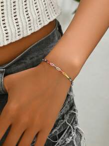 1 pieza Brazalete de cadena de cobre de colores a la moda, accesorio casual diario unisex, regalo para ocasiones especiales