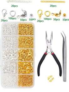 WGRXIRANYKM 盒装金属龙虾扣开口跳环压接花形隔珠套装适用于 DIY 手链项链珠宝制作套件耗材 - 彩色 - 查看 1