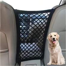 Barrera ajustable para asiento de coche de mascota - Red de almacenamiento multifuncional para el asiento trasero del vehículo, organizador a prueba de mascotas con bolsillos de malla, divisor de espacio entre asientos y accesorio de seguridad para mascotas