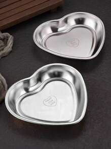 1pc Stainless Steel Creative Heart Shaped Snack Plate, Dessert Dish, Barbecue Tray, Fruit Salad Bowl