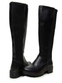 Women's Riding Boots Long Shaft Low Heel Tractor Plus Size Autumn - Black - View 5