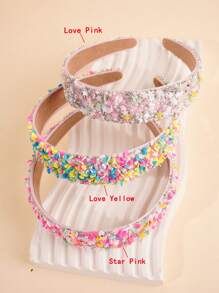 1 pezzo Fascia per capelli per ragazze di colore candy con strass e perle brillanti, fascia elastica antiscivolo larga, accessorio carino e morbido per capelli con decorazione a cuore, adatto per lavarsi il viso, regalo per le vacanze, per uso quotidiano