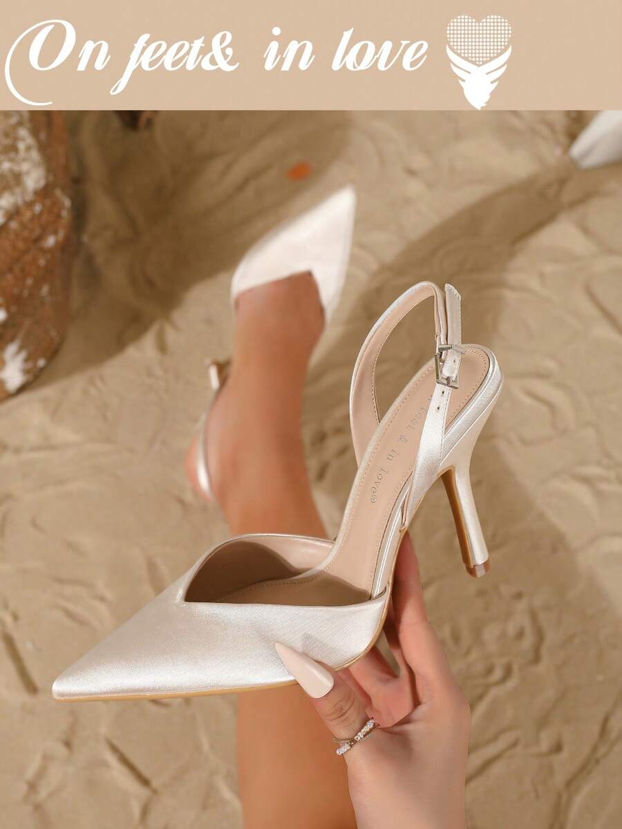 On feet&in love 女士优雅尖头高跟穆勒鞋，适合搭配婚礼礼服 - 杏色 - 查看 1