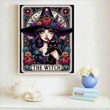 5D DIY Diamond Painting Kit - Round Acrylic Diamond, Witch Tarot Card Theme Character Embroidery Cross Stitch Craft, Wall Decor And Home Decor, Frameless Full Diamond Diamond Art, Suitable As Christmas Gift