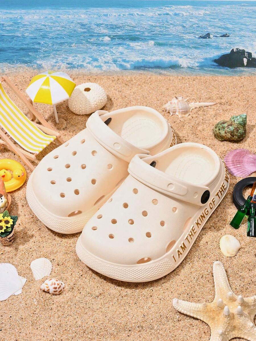 1 Pair Kids Boys' Comfortable Fashionable Casual Lightweight Breathable Cute Slip-On Beach Sandals, Suitable For Summer - Beige - View 1