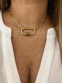 1Pc 18k Gold Plated Lady's Pendant Necklace With Round Pig Nose And Diamond Double Holes Is Fashionable And Versatile. It Is A Must-Have Christmas Gift For Lady In Autumn And Winter. - Vàng - Xem 5