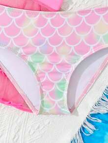 Conjunto de traje de baño con estampado de escamas de sirena colorido para niñas jóvenes - Multicolor - Ver 4