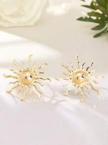 1 Pair Metal Stylish Sunflower Earrings, Elegant Asymmetric Floral Stud Earrings For Women, For Daily, Street, Festival Wear