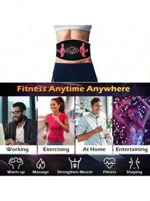 Cinturón abdominal estimulador de músculos abdominales - Cinturón estimulador de abdominales recargable por USB, cinturón tonificador de músculos para entrenamiento de abdominales, masajeador para hombres y mujeres - Negro