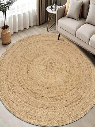 1pc [Best Selling New 5mm Thick] Round Vintage Spiral Design Light Brown Faux Grass Mat Carpet, Living Room Carpet, Bedroom Carpet - Approx. 1100g/㎡ Polyester Machine Washable Area Rug, For Living Room, Bedroom Decor, Kitchen Carpet, Study Room Carpet, Lightweight Portable Outdoor Carpet, Farmhouse, Rustic, Holiday Decor