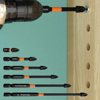 12 件磁性防滑钻头套装：S2 钢，及冲击钻头，适用于电动和手动驱动器，防滑握把磁性钻头套装