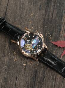 AOKULASIC 1 Stück Mode Luxus Tourbillon Skelett Automatik mechanische Uhr für Herren mit leuchtenden Zeigern, Lederarmband, Business Lässig Uhr als Geschenk