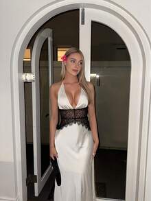 Vestido de verano para mujer, vestido de encaje de poliéster elegante y sexy para cena formal de estilo vintage