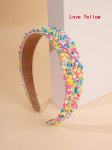 1 pezzo Fascia per capelli per ragazze di colore candy con strass e perle brillanti, fascia elastica antiscivolo larga, accessorio carino e morbido per capelli con decorazione a cuore, adatto per lavarsi il viso, regalo per le vacanze, per uso quotidiano