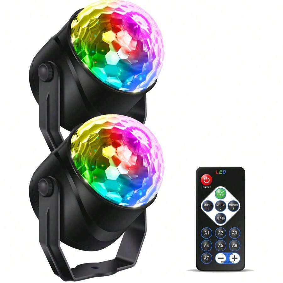2pcs Remote Control DJ Lighting Disco Ball, RGB Strobe Stage Par Lamp With 7 Lighting Modes, Sound Activated For Home Room, Party, Birthday, DJ, Bar, Karaoke, Halloween, Christmas, Wedding Show, Club