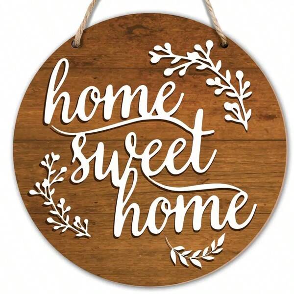 2D Flat, 1pc Rustic "Home Sweet Home" Wooden Hanging Sign With Greenery - Round Farmhouse Welcome Decor For Front Door, Porch, Garden Or Yard Craft, Hanging Sign Plaque And Other Wall Art, Rustic Farmhouse Decor For Home Office Or Porch Room Decor Bedroom Decor Home Decor Wall Decor