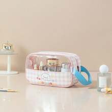 1pc Funny Transparent Cosmetic Bag/Portable Toiletry Bag/Waterproof PVC Storage Pouch/Double-Layer Separation Dry & Wet Bag