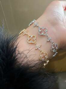 1pc Exquisite Zirconia Flower Adjustable Bracelet, High-End Fashionable Versatile Accessory, Suitable For Daily Wear