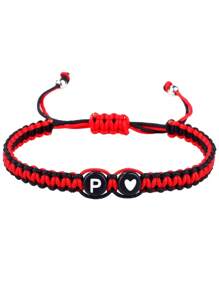 1 pulseira trançada com coração preto e branco + 26 letras, corrente de joias minimalista e versátil para casais com formato de coração