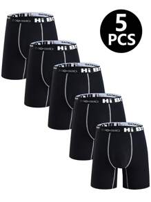 5 Stücke/Pack extra lange Herren Boxer Slips, weiche bequeme Shorts mit Kontrastfarben für das Zuhause