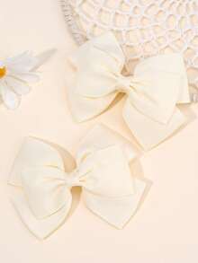 2 piezas Pinzas para el cabello de niña, Elegantes pinzas para el cabello con lazo de cinta beige, Pinzas para el cabello de cocodrilo de unicolor lindas, Accesorios para el cabello con lazo, Decoración diaria para el cabello para niños - Beis - Ver 2