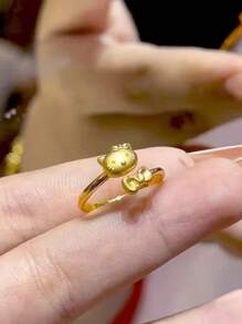 Sanrio Adjustable Fashionable Hello Kitty Ring - Rose Gold Plated With Cubic Zirconia, Suitable For Daily Wear And Gift