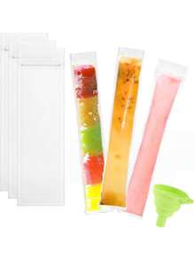 100pcs-Long Ice Cream Bags For Vegetable/Juice, Puree, Ice Cream, Fruit Ice, Storage Bags That Can Be Sealed At Cold Temperatures, DIY Ice Cream Bags And Food Packaging Bags Gift Bags For Parties Kitchen, Disposable Lollipop Ice Bags Crushed Ice Ice Bags Self-Sealing Transparent Lollipop Ice Bags