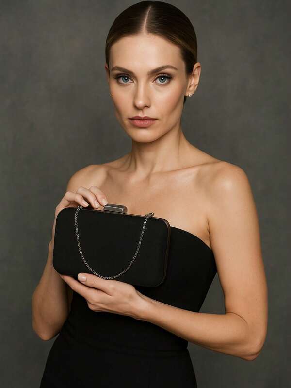 bolsa feminina clutch de festa simples elegante poliester com pérola LaytonVivian modelo F39