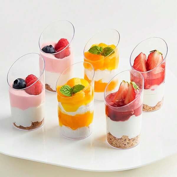 50/30/20/10 pièces Gobelets en plastique transparent, gobelets inclinés, pots à pudding, pots de glace, gobelets à dessert, fournitures pour réceptions, mariages et restauration, contenants alimentaires, mini-coupes à dessert et amuse-gueule, mini-coupes de service pour amuse-gueule de restaurant, convient pour les fêtes, les mariages, la restauration, la glace, la pudding et les contenants alimentaires, fournitures de cuisine