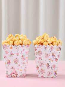 10pcs Flower Fairy Pattern Paper Popcorn Box, Popcorn Cups, Food Snack Box, Wedding Birthday Babe Shower Party Disposable Tableware, Suitable For Multiple Themes Holiday Party Picnic Camping, Home Kitchen Restaurant Table Supplies