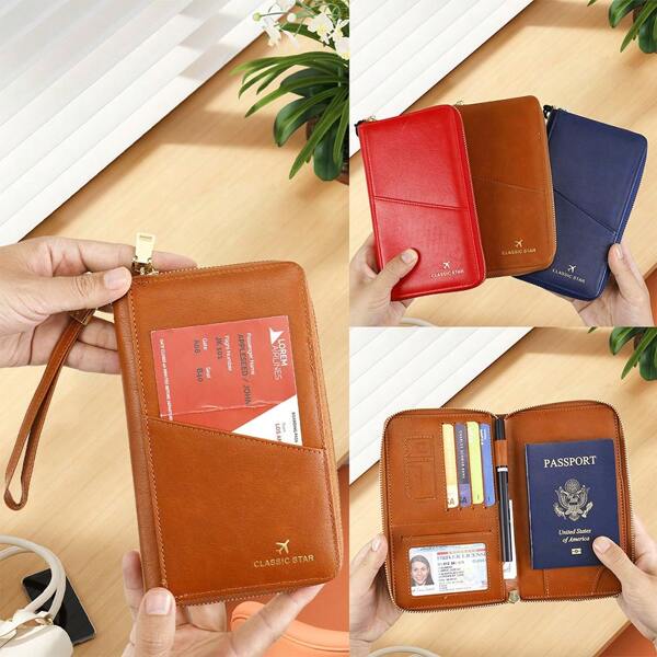1pc RFID Blocking Passport Holder, High-Capacity Long Wallet, Travel Ticket & Document Organizer, PU Material, Ideal Holiday Gift For Women Wallet Mini Wallet Purse Wallet Wristlet Wallet