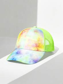 1 件女士扎染撞色透气网眼棒球帽，时尚户外运动太阳帽